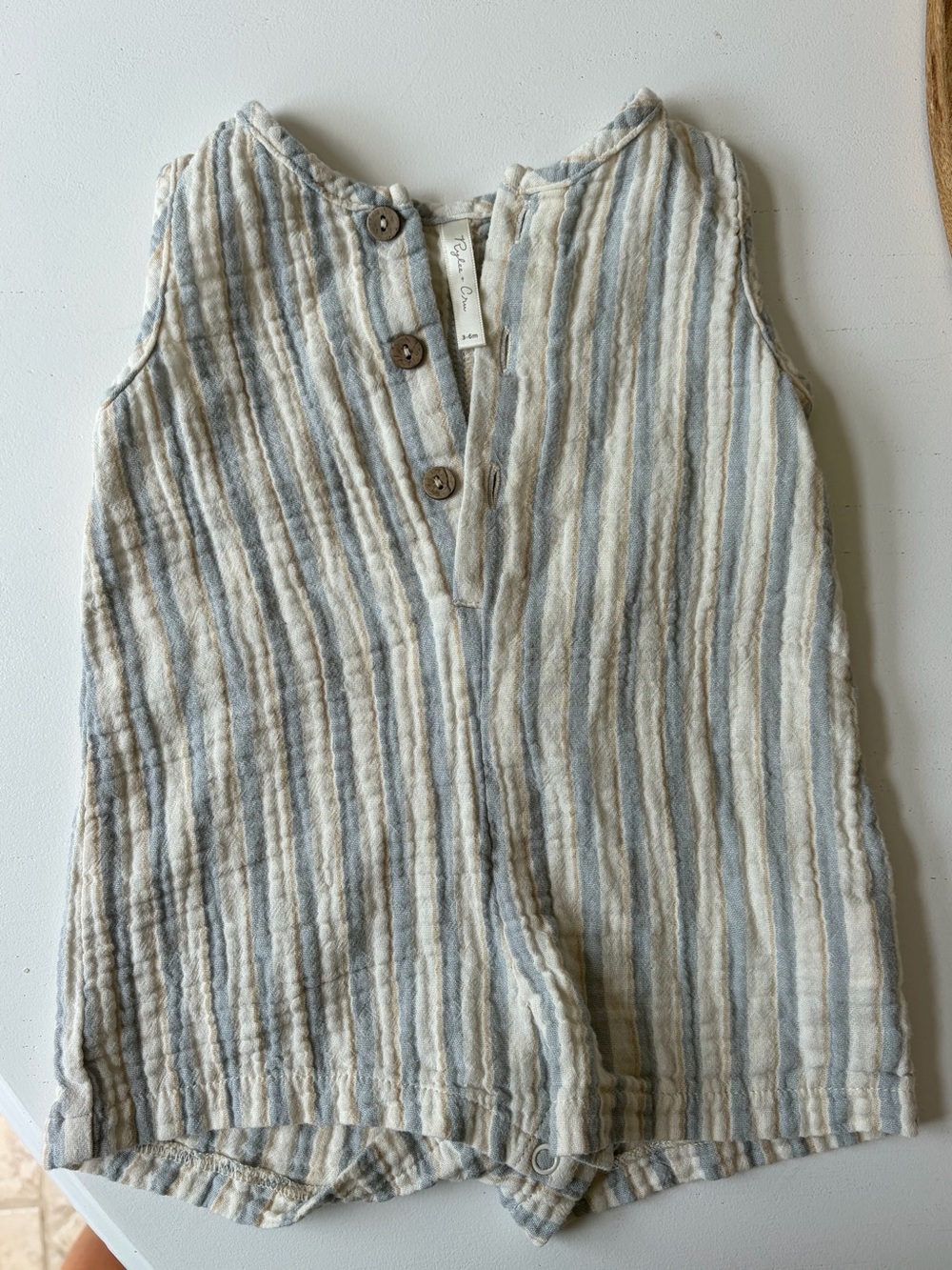 Rylee + Cru Striped Cotton Baby Romper, Blue & Cream 3-6 months